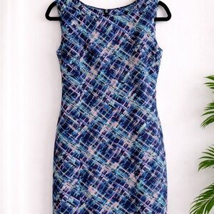 Navy & Aqua Plaid Sleeveless Midi Dress